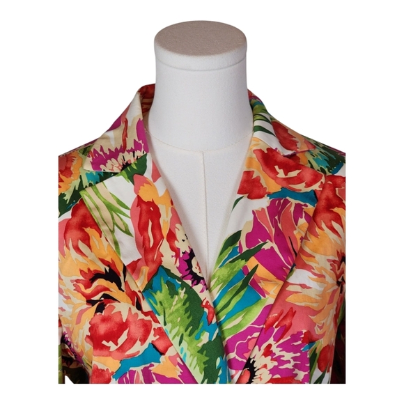 Bandolino Floral Stretch Blazer Jacket Pink Green Multicolor Size 10 - Picture 5 of 6